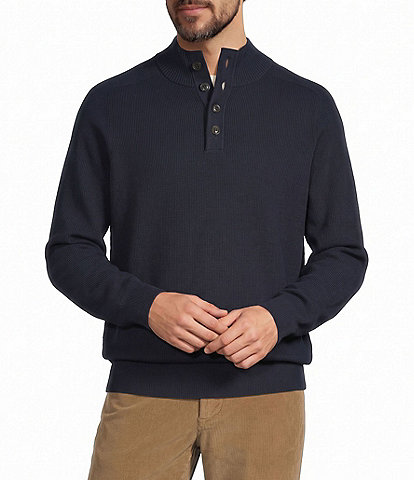 Roundtree & Yorke Long Sleeve Solid Button Mock Neck Sweater