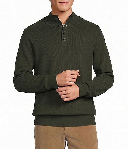 Roundtree & Yorke Long Sleeve Solid Button Mock Neck Sweater