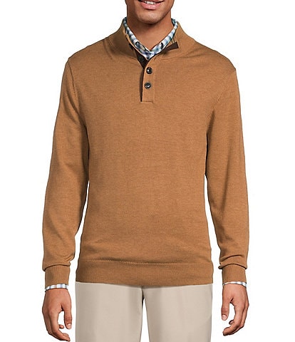 Roundtree & Yorke Long Sleeve Solid Button Mock Sweater