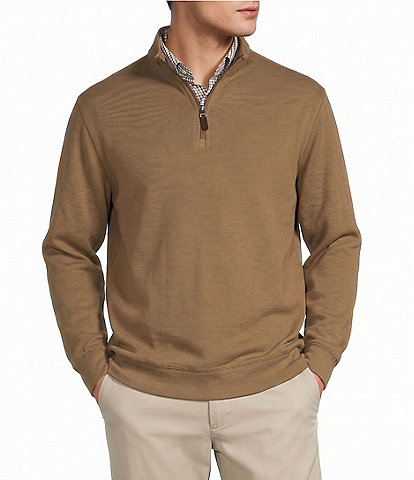 Roundtree & Yorke Long Sleeve Solid Slub Ribbed Quarter Zip Pullover