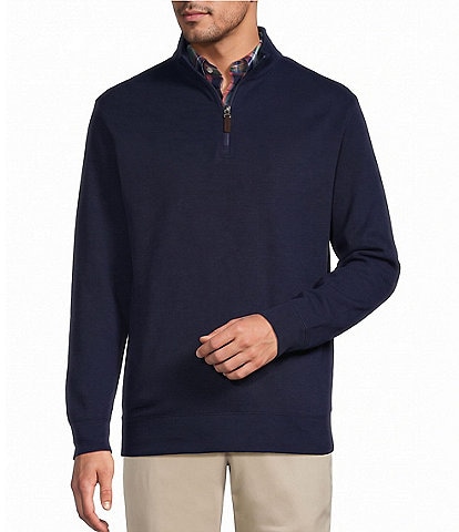 Roundtree & Yorke Long Sleeve Solid Slub Ribbed Quarter Zip Pullover