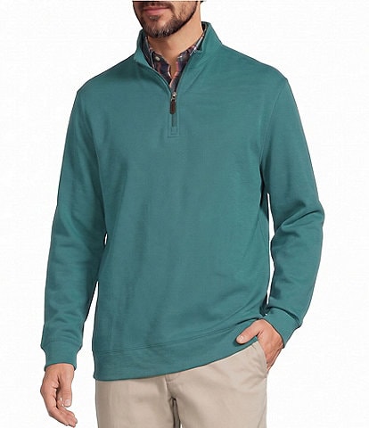 Roundtree & Yorke Long Sleeve Solid Slub Ribbed Quarter Zip Pullover