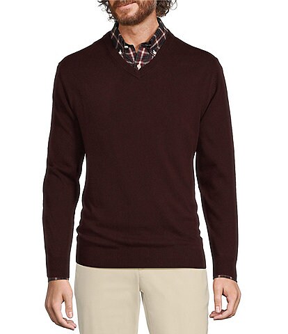 Roundtree & Yorke Long Sleeve Solid V-Neck Pullover Sweater