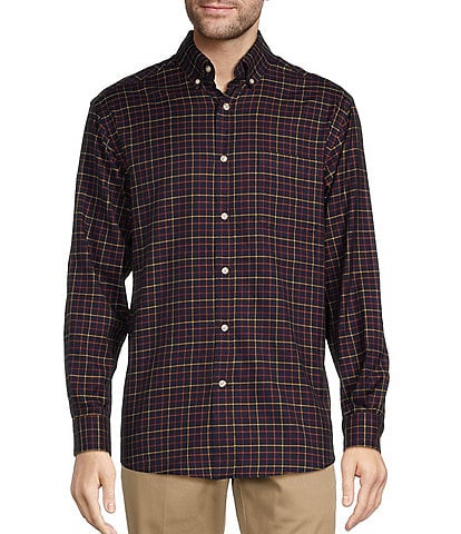 Roundtree & Yorke Long Sleeve Windowpane Plaid Oxford Sport Shirt