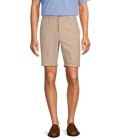 Roundtree & Yorke Luxury Linen Flat Front 9" Solid Shorts