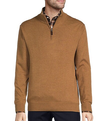 Roundtree & Yorke Mock Neck Long Sleeve Solid Quarter Zip Pullover