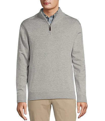 Roundtree & Yorke Mock Neck Long Sleeve Solid Quarter-Zip Sweater Pullover