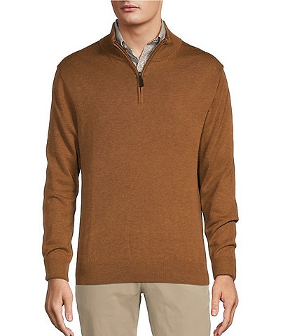 Roundtree & Yorke Mock Neck Long Sleeve Solid Quarter-Zip Sweater Pullover