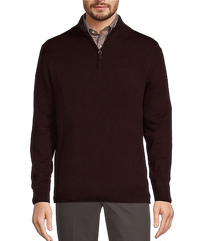 Roundtree & Yorke Mock Neck Long Sleeve Solid Quarter-Zip Sweater Pullover