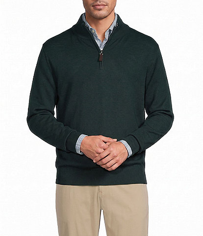 Roundtree & Yorke Mock Neck Long Sleeve Solid Quarter Zip Sweater