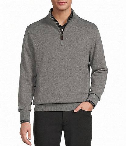 Roundtree & Yorke Mock Neck Long Sleeve Solid Quarter Zip Sweater