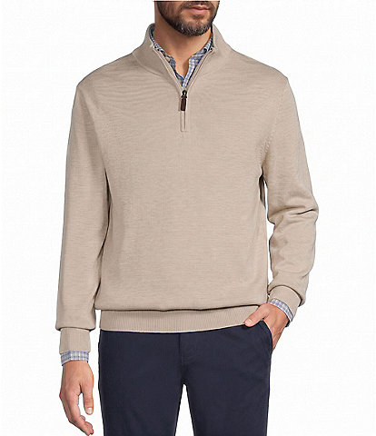 Roundtree & Yorke Mock Neck Long Sleeve Solid Quarter Zip Sweater