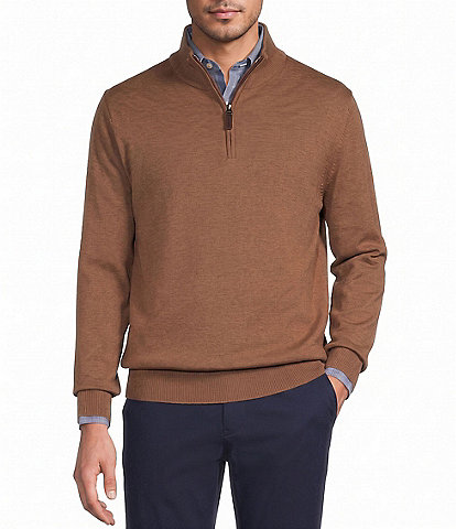 Roundtree & Yorke Mock Neck Long Sleeve Solid Quarter Zip Sweater
