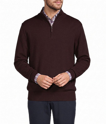 Roundtree & Yorke Mock Neck Long Sleeve Solid Quarter Zip Sweater