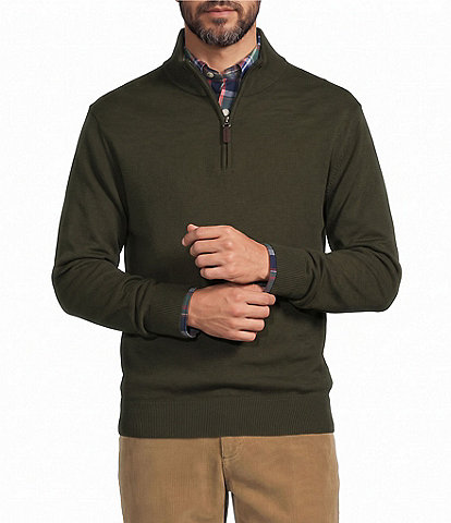 Roundtree & Yorke Mock Neck Long Sleeve Solid Quarter Zip Sweater