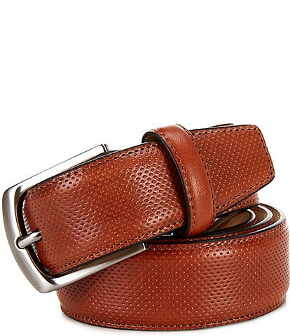 Roundtree & Yorke Perforated Drop Edge Textured Leather Belt