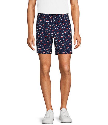 Roundtree & Yorke Performance Flat Front Beerpong Printed Comfort Stretch 7" Inseam Shorts