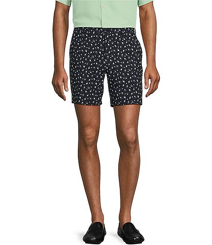 Roundtree & Yorke Performance Flat Front Comfort Stretch Pickleball Printed 7#double; Inseam Shorts