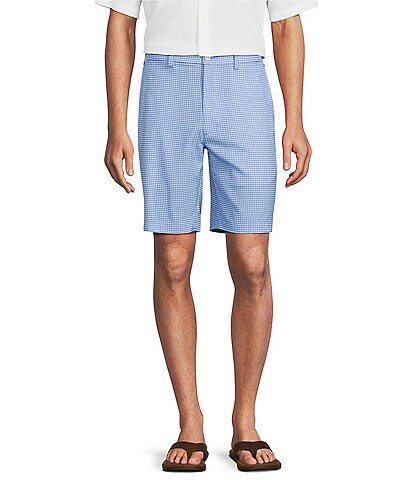 Roundtree & Yorke Flat-Front Performance Stretch Gingham Check 9#double; Inseam Twill Chino Shorts