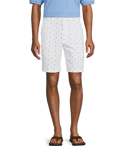 Roundtree & Yorke Flat Front Performance Golf Print 9#double; Inseam Twill Shorts