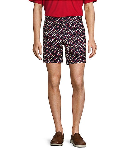 Roundtree & Yorke Performance Flat Front Straight Fit 7#double; Inseam Crawfish Print Shorts
