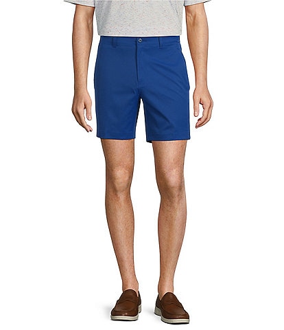 Roundtree & Yorke Performance Flat Front Straight Fit 7#double; Inseam Half Elastic Shorts