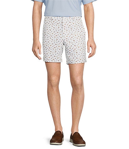 Roundtree & Yorke Performance Flat Front Straight Fit Sailboat Print 7#double; Inseam Shorts