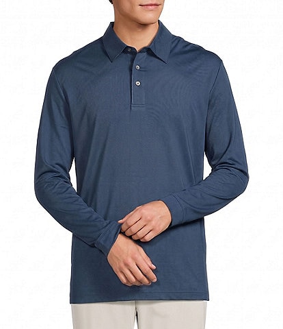Roundtree & Yorke Performance Long Sleeve Solid Textured Polo Shirt