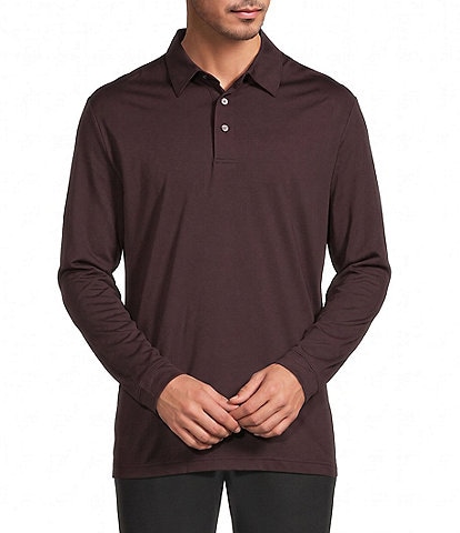 Roundtree & Yorke Performance Long Sleeve Solid Textured Polo Shirt