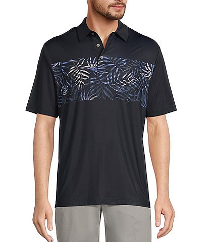 Roundtree & Yorke Performance Short Sleeve Chest Stripe Leaf Graphic Polo Shirt