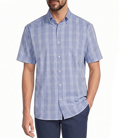 Roundtree & Yorke Performance Short Sleeve Medium Plaid Twill Sport Shirt