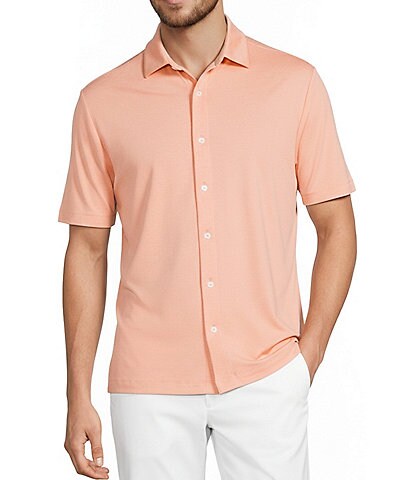 Roundtree & Yorke Performance Short Sleeve Solid Coat Front Shirt