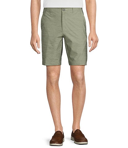 Roundtree & Yorke Performance Straight Fit Flat Front Horizontal Textured 9#double; Inseam Shorts