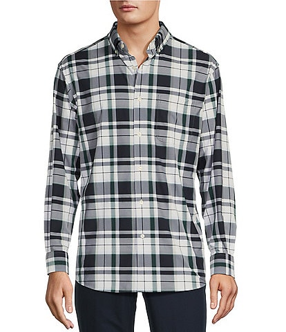 Roundtree & Yorke Performance The Traveler Long Sleeve Large Plaid Stretch Twill Sport Shirt