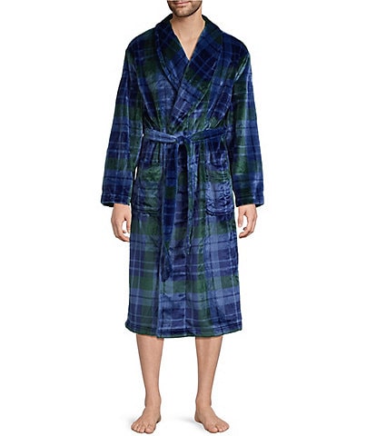 Roundtree & Yorke Printed Long Sleeve Shawl Collar Plush Robe