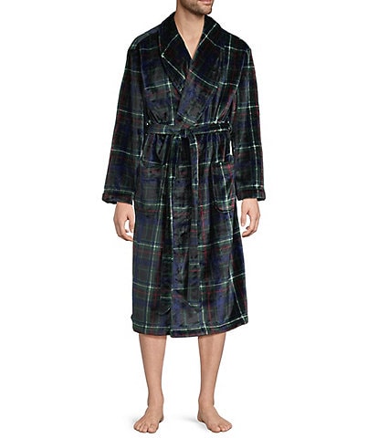 Roundtree & Yorke Printed Long Sleeve Shawl Collar Plush Robe