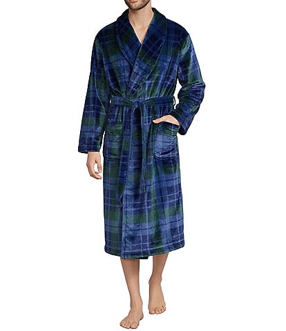 Roundtree & Yorke Printed Long Sleeve Shawl Collar Plush Robe