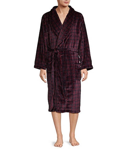 Roundtree & Yorke Robe Long Sleeve Printed Plush Robe