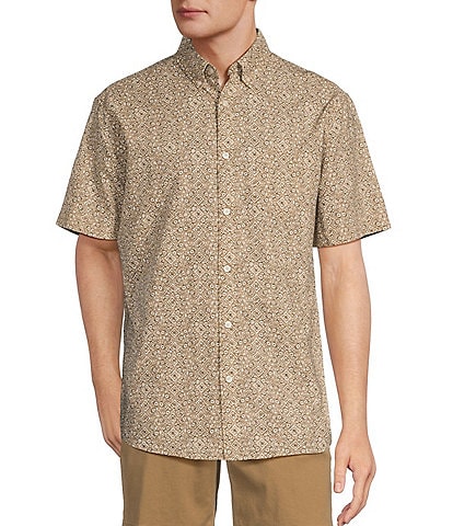Roundtree & Yorke Short Sleeve Batik Print Linen Sport Shirt
