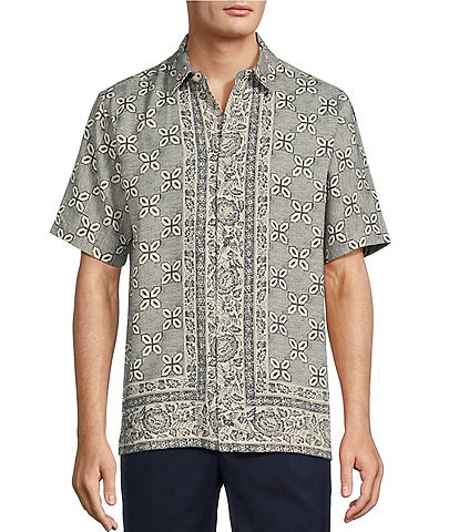 Roundtree & Yorke Short Sleeve Border Print Polynosic Sport Shirt
