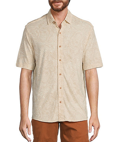 Roundtree & Yorke Short Sleeve Conversational Print Slub Coatfront Shirt