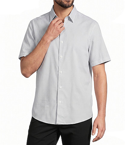 Roundtree & Yorke Short Sleeve Heather Small Gingham Pattern Sport Shirt