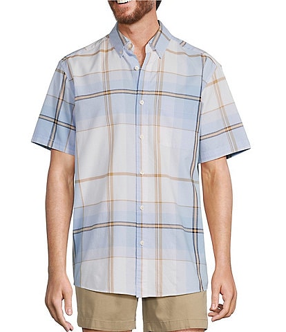 Roundtree & Yorke Short Sleeve Spread Plaid Oxford Sport Shirt