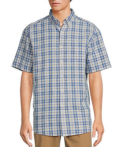 Roundtree & Yorke Short Sleeve Medium Plaid Linen Sport Shirt