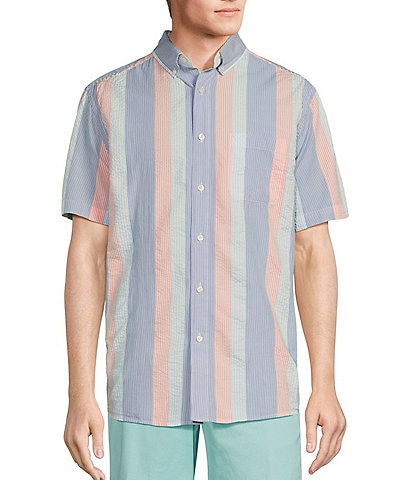 Roundtree & Yorke Short Sleeve Multi Stripe Seersucker Sport Shirt