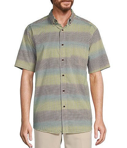 Roundtree & Yorke Short Sleeve Ombre Small Plaid Sport Shirt