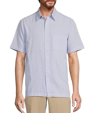 Roundtree & Yorke Short Sleeve Polynosic Dobby Horizontal Stripe Sport Shirt