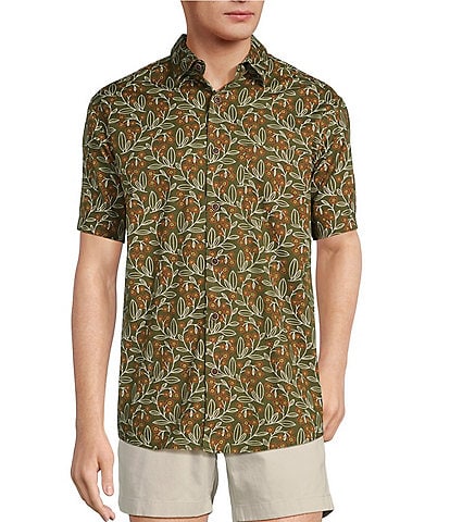 Roundtree & Yorke Short Sleeve Slub Floral Print Sport Shirt