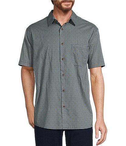 Roundtree & Yorke Short Sleeve Slub Geo Print Sport Shirt