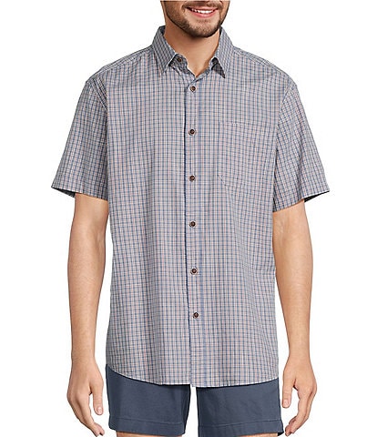 Roundtree & Yorke Short Sleeve Slub Small Plaid Sport Shirt